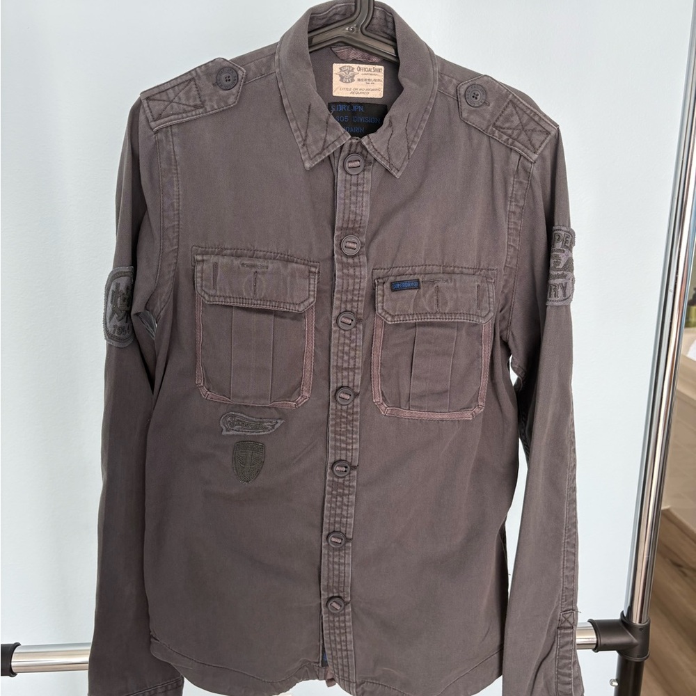 Superdry Men's Casual Button Down Shirt - Dark Gray